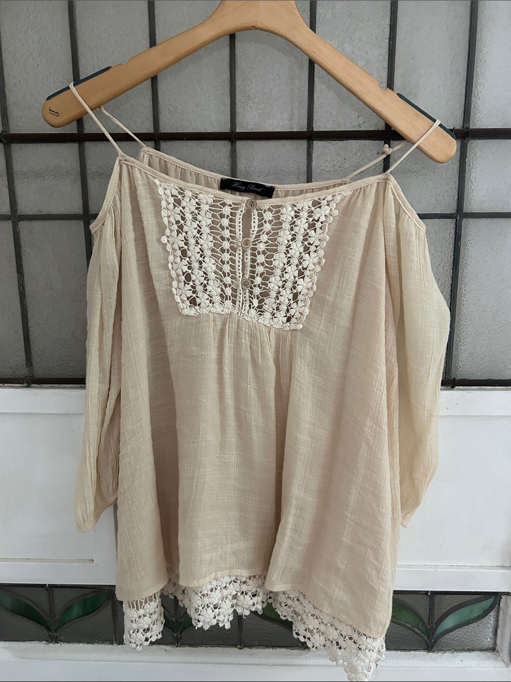 Honey Punch Cream Boho Crochet Cold-Shoulder Tunic
